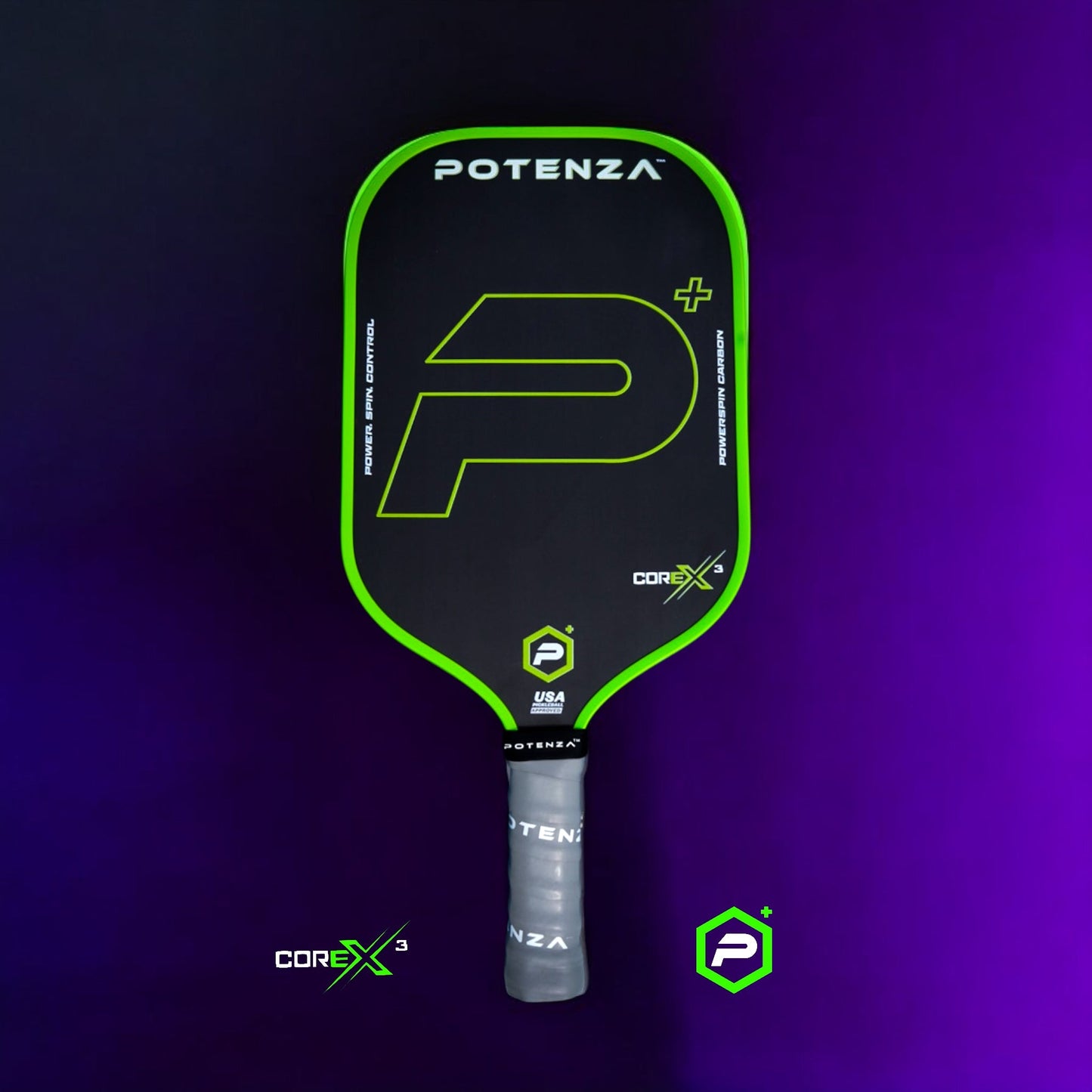 P+ PowerSpin Carbon COREx3 (Neon Green, Elongated Face)