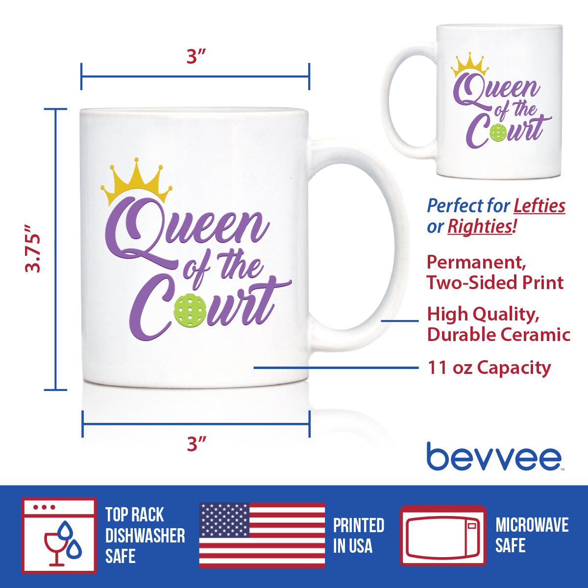 Queen of the Court Coffee Mug - Pickleball Gifts for Women - Pickleball Themed Decor