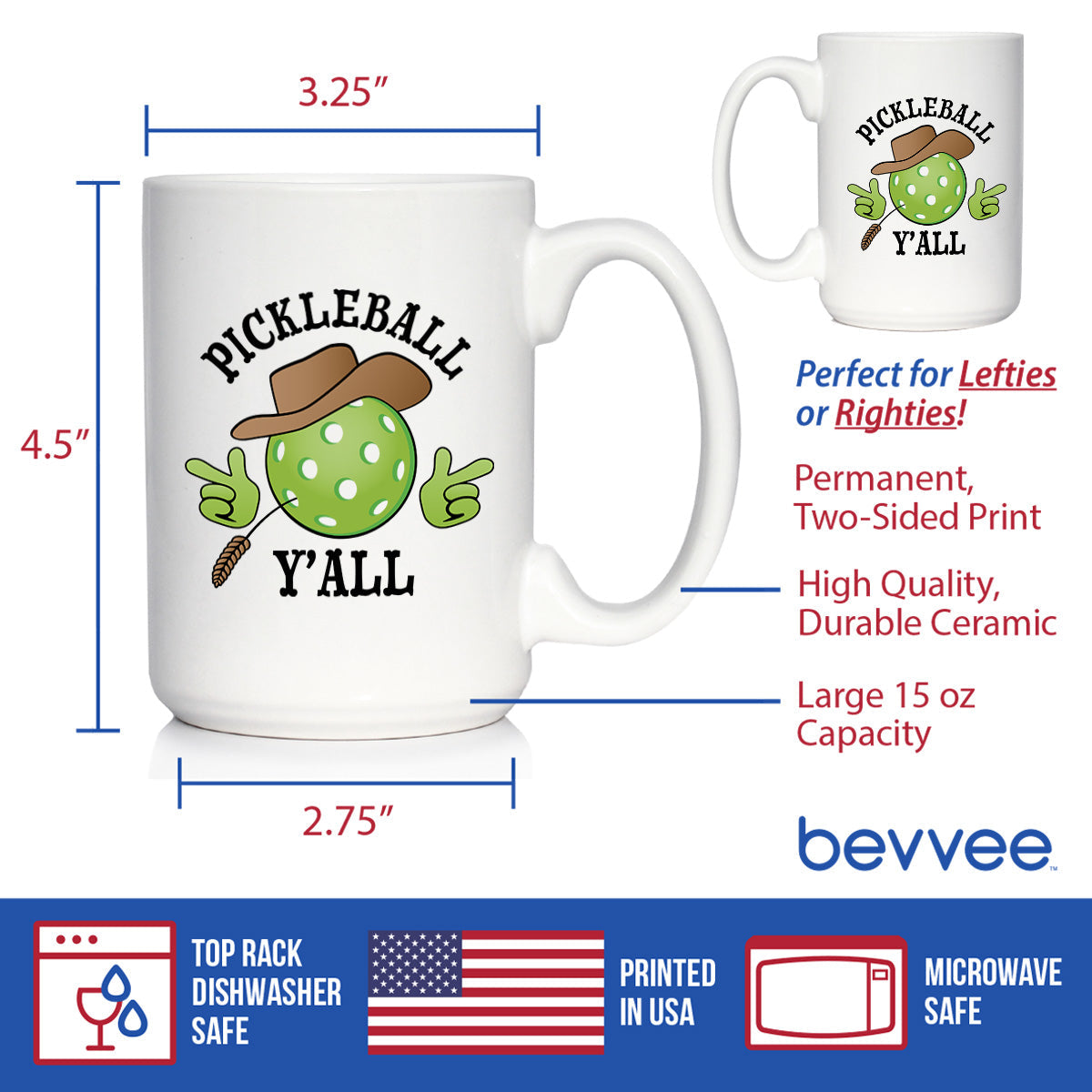 Pickleball Y'all Coffee Mug Funny Pickleball Gifts for Picklers White Ceramic Coffee Cup