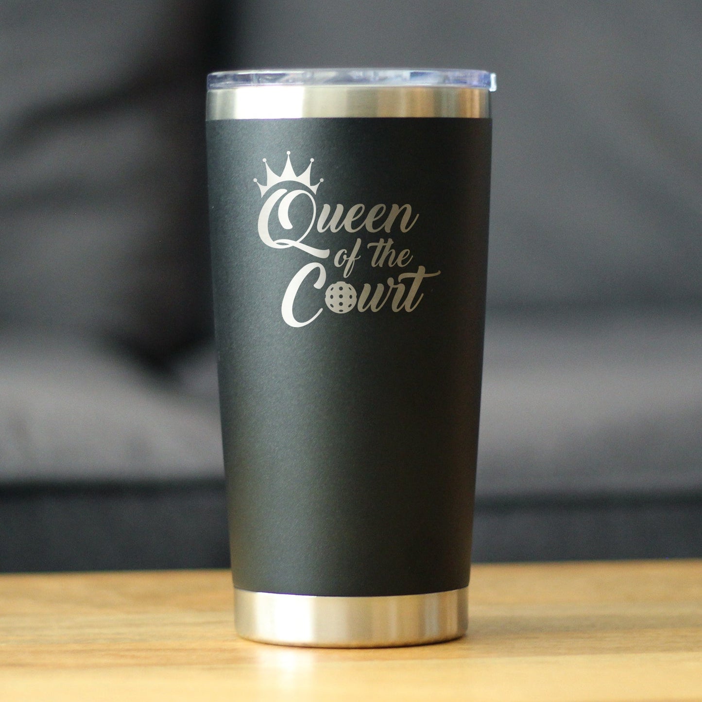 Queen Of The Court - Insulated Coffee Tumbler Cup with Sliding Lid - Stainless Steel Travel Mug - Pickleball Gifts for Women