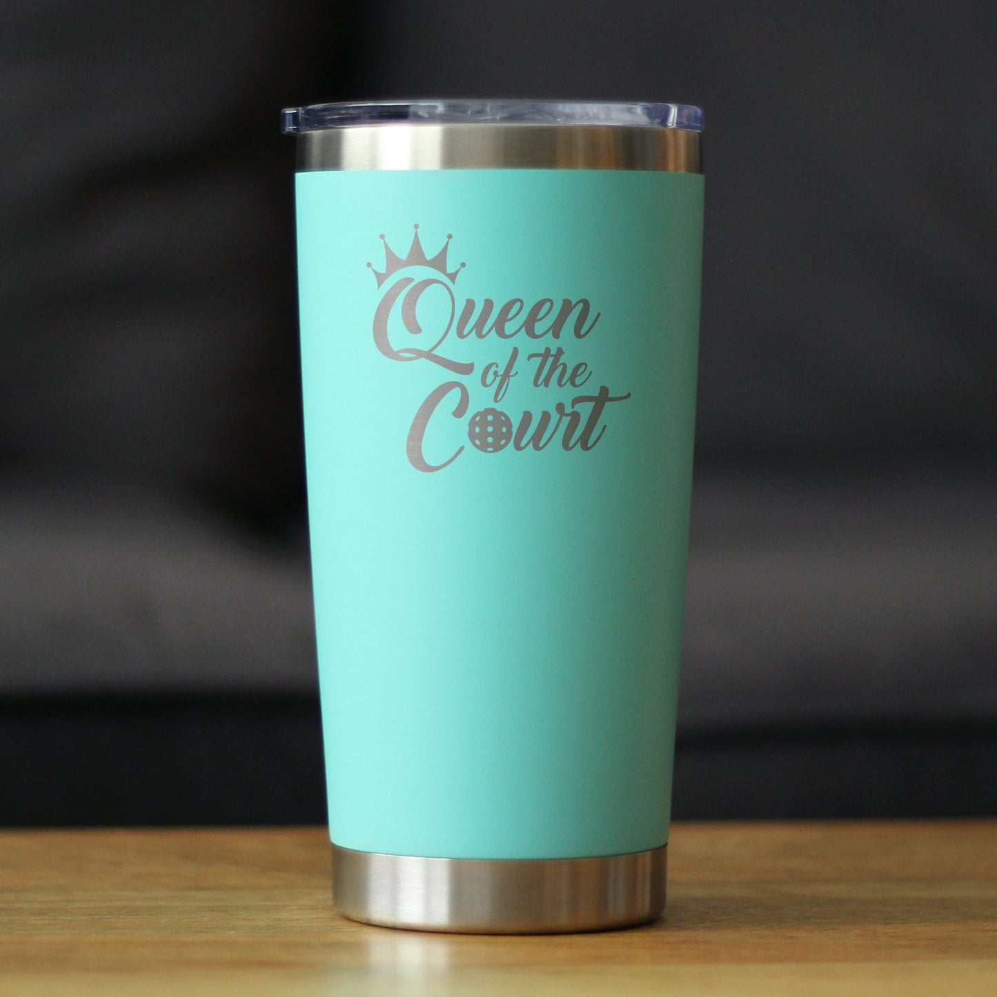 Queen Of The Court - Insulated Coffee Tumbler Cup with Sliding Lid - Stainless Steel Travel Mug - Pickleball Gifts for Women