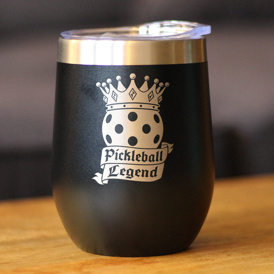 Pickleball Legend Insulated Wine Tumbler with Sliding Lid Gifts for Picklers 12oz Stainless Steel Tumbler