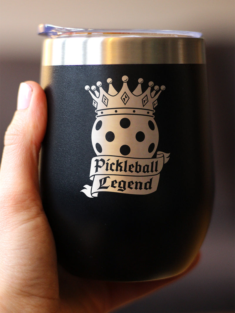Pickleball Legend Insulated Wine Tumbler with Sliding Lid Gifts for Picklers 12oz Stainless Steel Tumbler