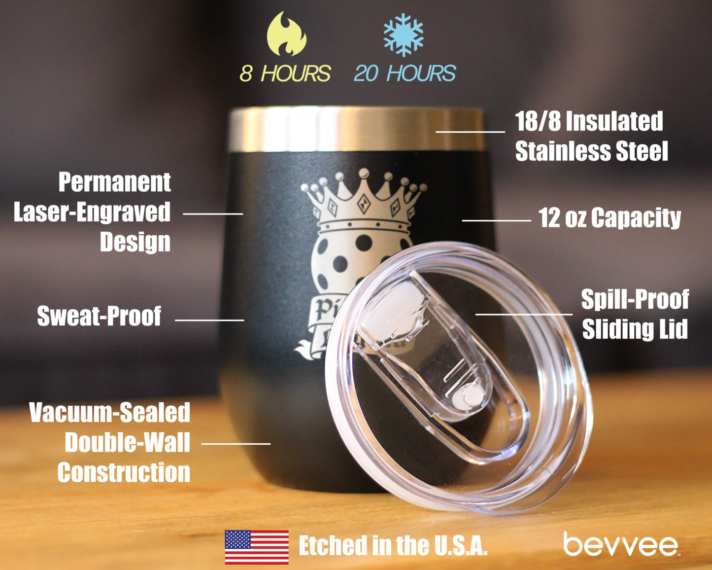 Pickleball Legend Insulated Wine Tumbler with Sliding Lid Gifts for Picklers 12oz Stainless Steel Tumbler