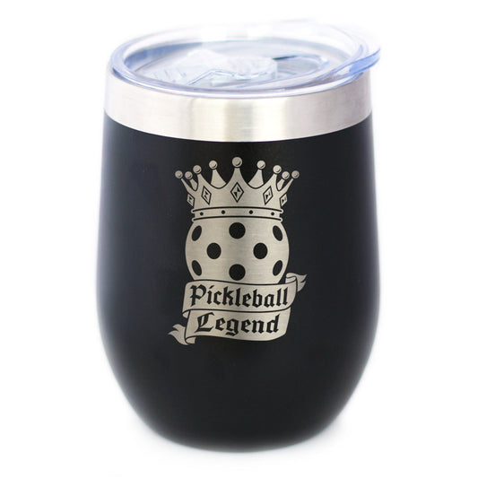 Pickleball Legend Insulated Wine Tumbler with Sliding Lid Gifts for Picklers 12oz Stainless Steel Tumbler