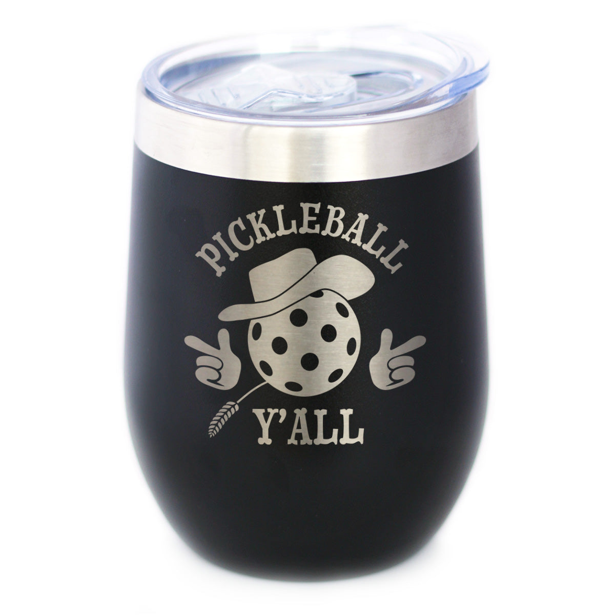 Funny Pickleball Gifts Insulated Wine Tumbler with Sliding Lid Pickleball Y'all 12oz Stainless Steel Tumbler