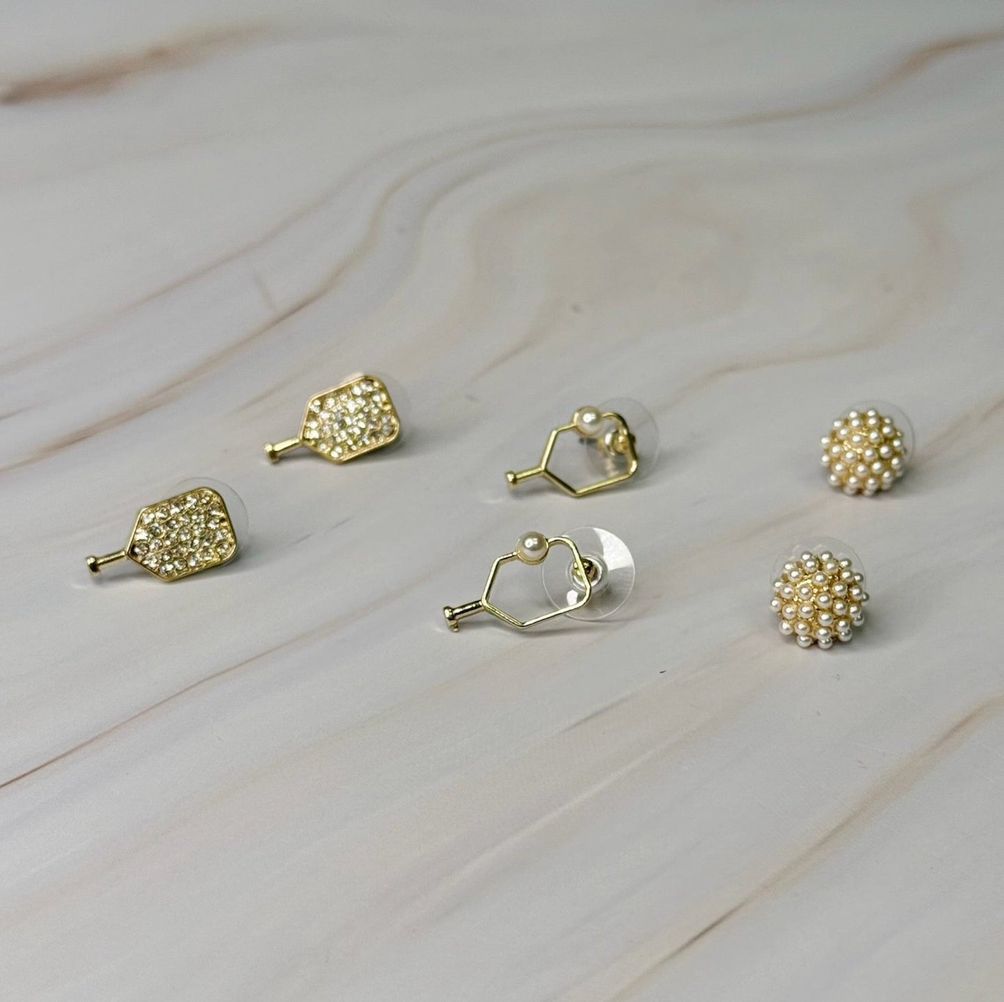 Pickle Ball Stud Earrings Set Of 3