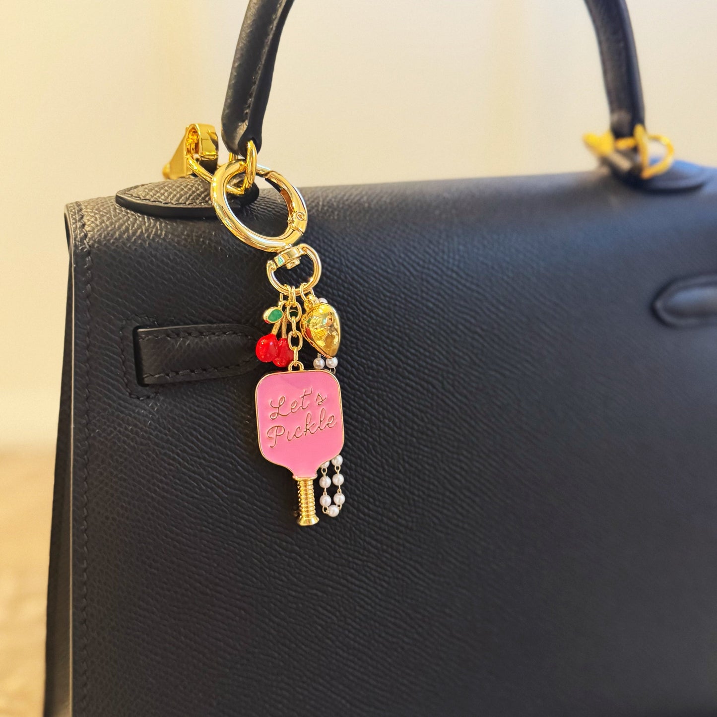 Pickleball Cherry Bag Charm – Sweet Sporty Accessory with Paddle and Cherry Charms
