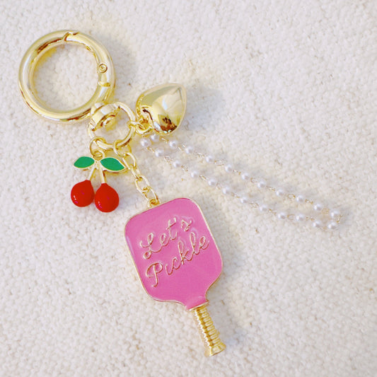 Pickleball Cherry Bag Charm – Sweet Sporty Accessory with Paddle and Cherry Charms