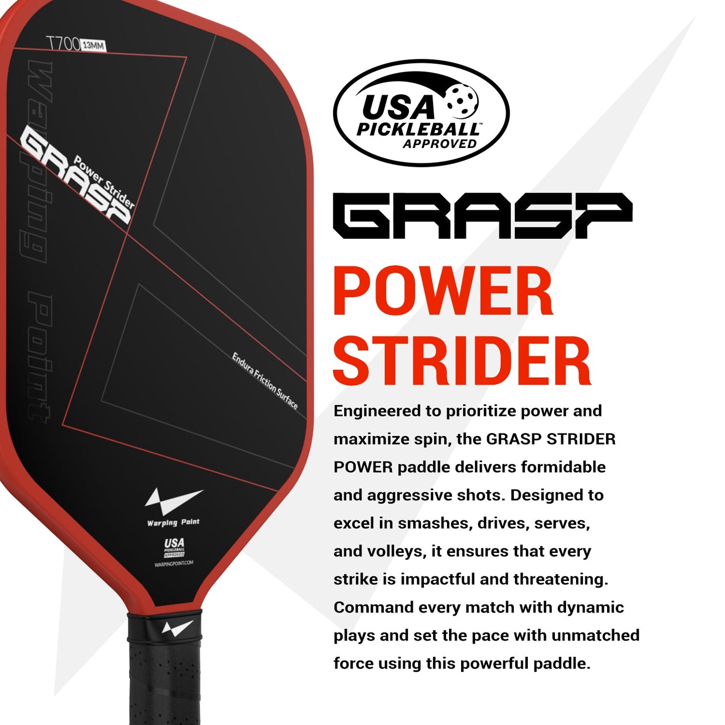 Grasp Power Pickleball Paddle 13mm T700 Carbon Fiber for Explosive Performance