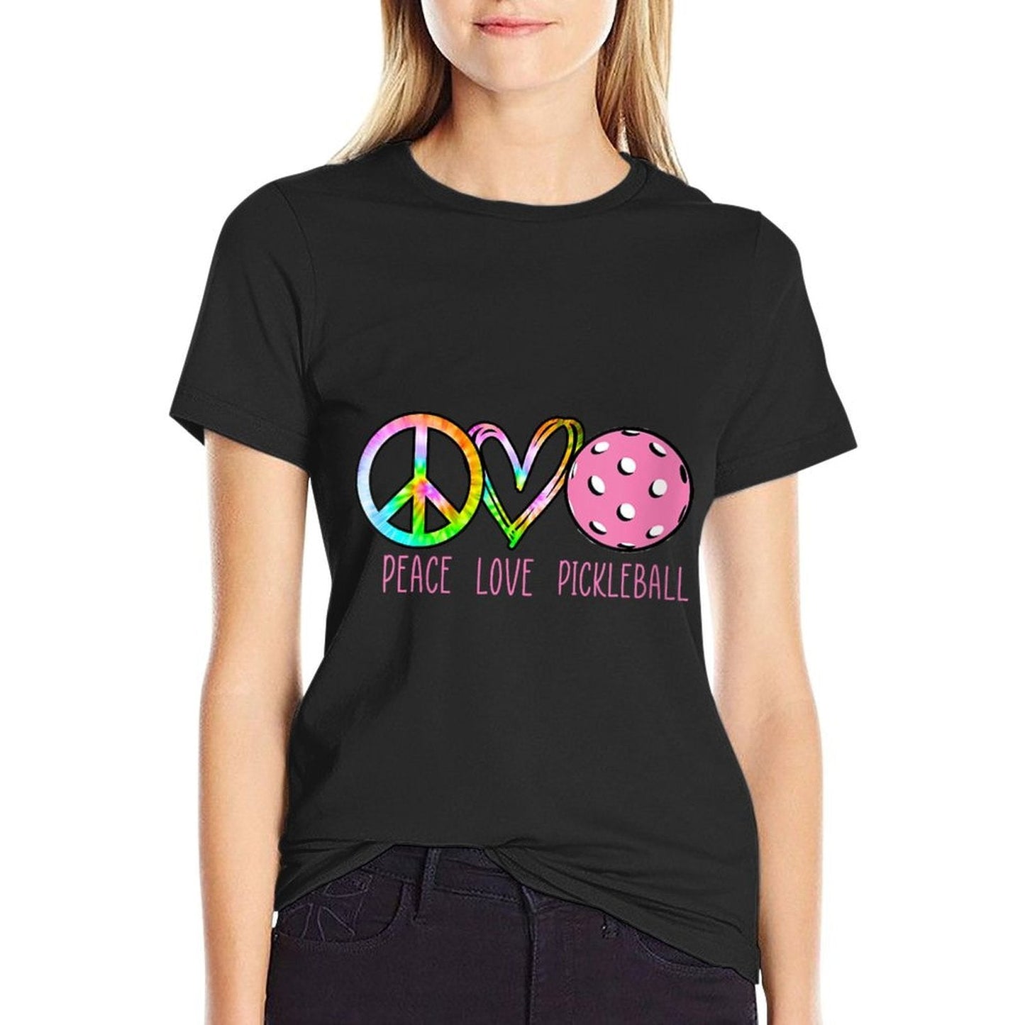 Womens Girls Pickleballs Retired Ladies Peace Love Pickleball  Heathered Texture T-Shirt