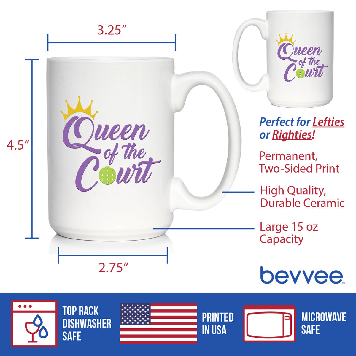 Queen of the Court Coffee Mug - Pickleball Gifts for Women - Pickleball Themed Decor