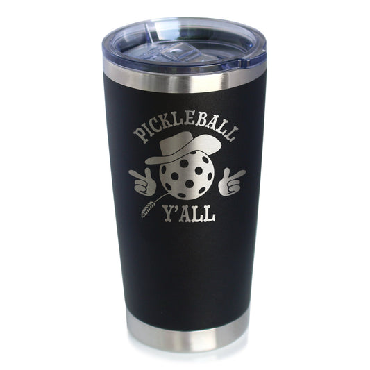 Funny Pickleball Gifts Insulated Coffee Tumbler with Sliding Lid Pickleball Y'all 20oz Stainless Steel Tumbler