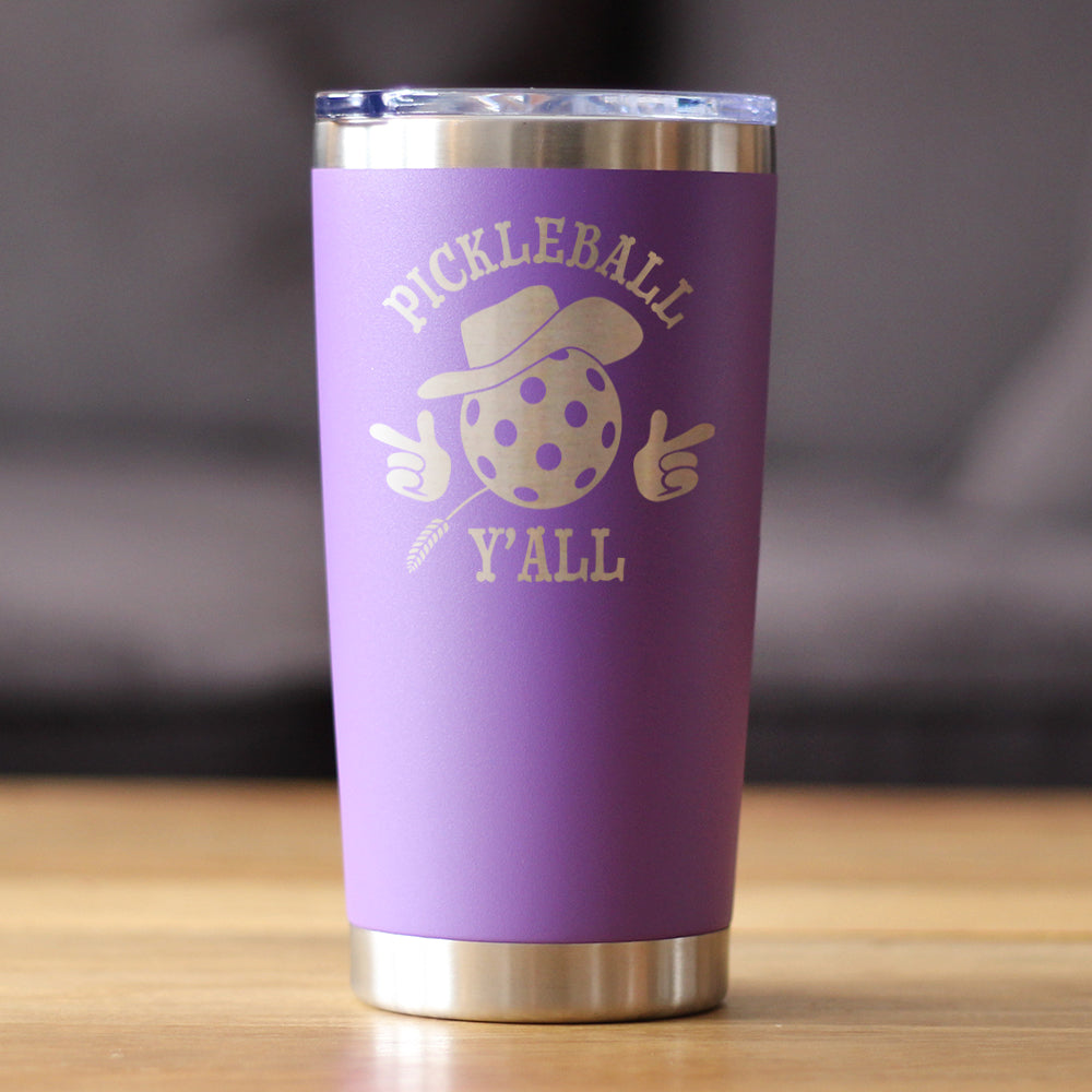 Funny Pickleball Gifts Insulated Coffee Tumbler with Sliding Lid Pickleball Y'all 20oz Stainless Steel Tumbler