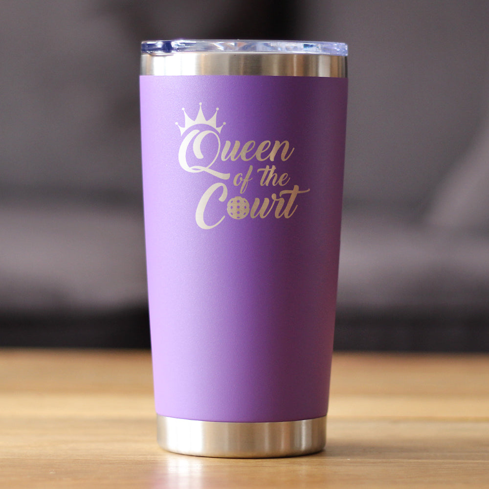 Queen Of The Court - Insulated Coffee Tumbler Cup with Sliding Lid - Stainless Steel Travel Mug - Pickleball Gifts for Women