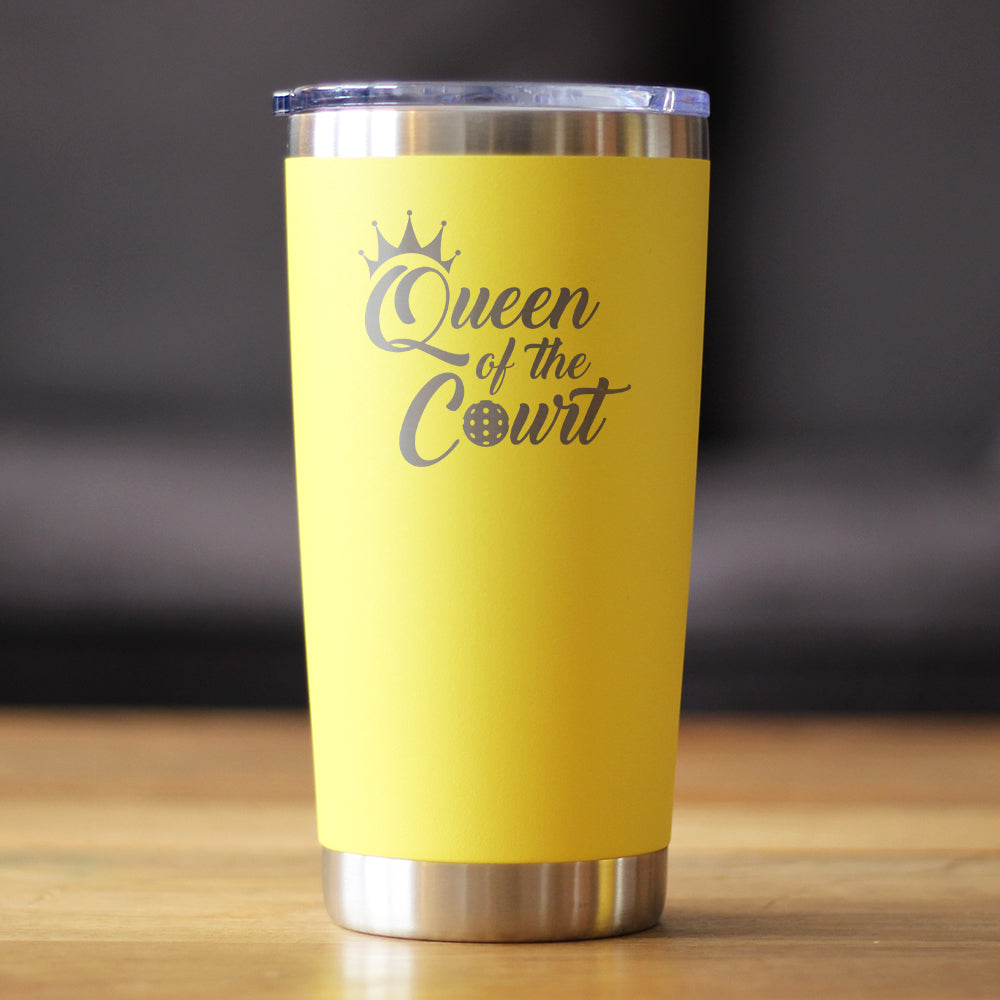 Queen Of The Court - Insulated Coffee Tumbler Cup with Sliding Lid - Stainless Steel Travel Mug - Pickleball Gifts for Women