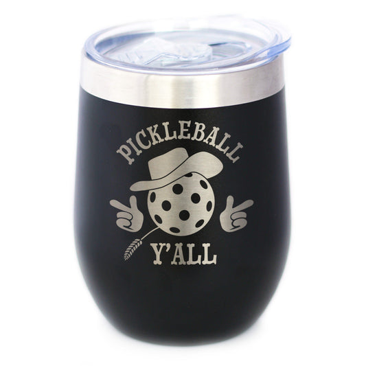 Funny Pickleball Gifts Insulated Wine Tumbler with Sliding Lid Pickleball Y'all 12oz Stainless Steel Tumbler