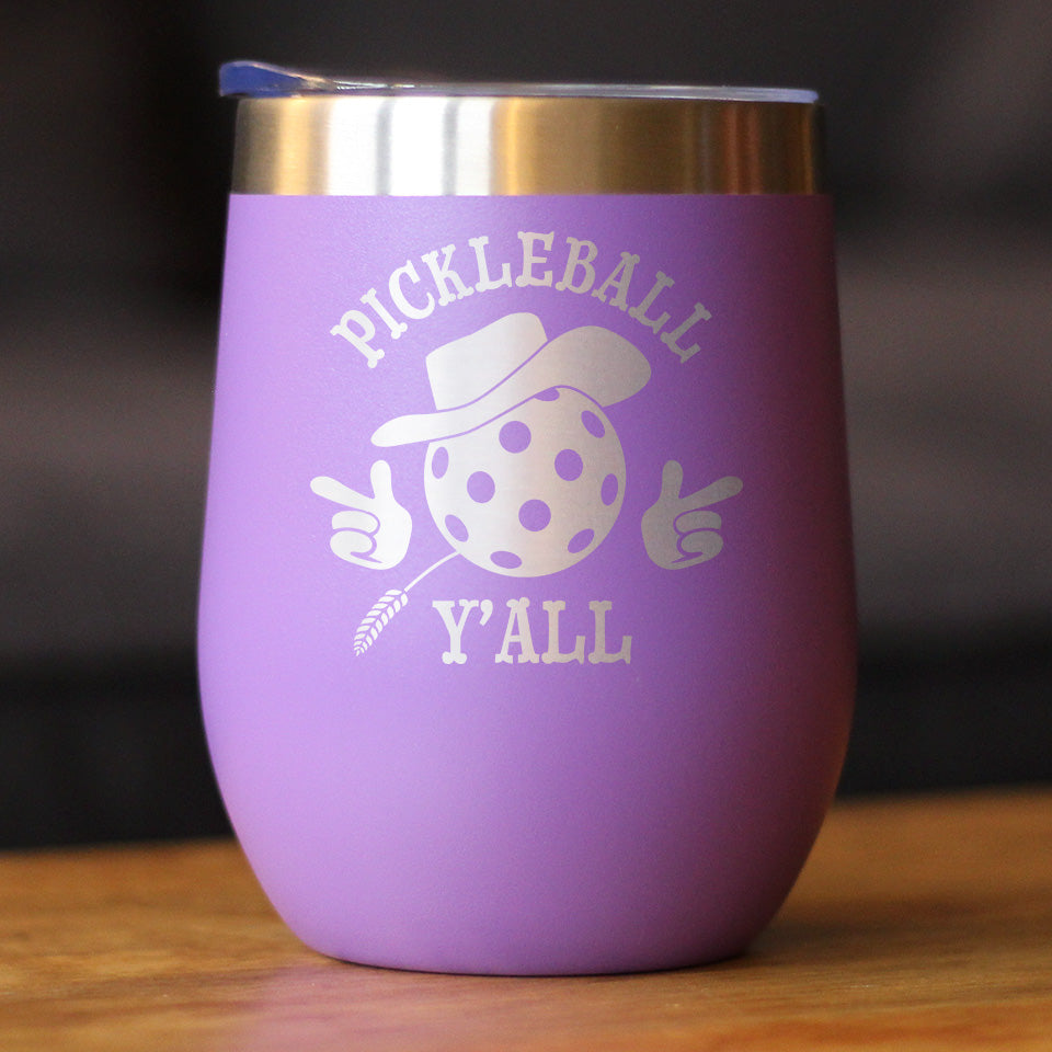 Funny Pickleball Gifts Insulated Wine Tumbler with Sliding Lid Pickleball Y'all 12oz Stainless Steel Tumbler