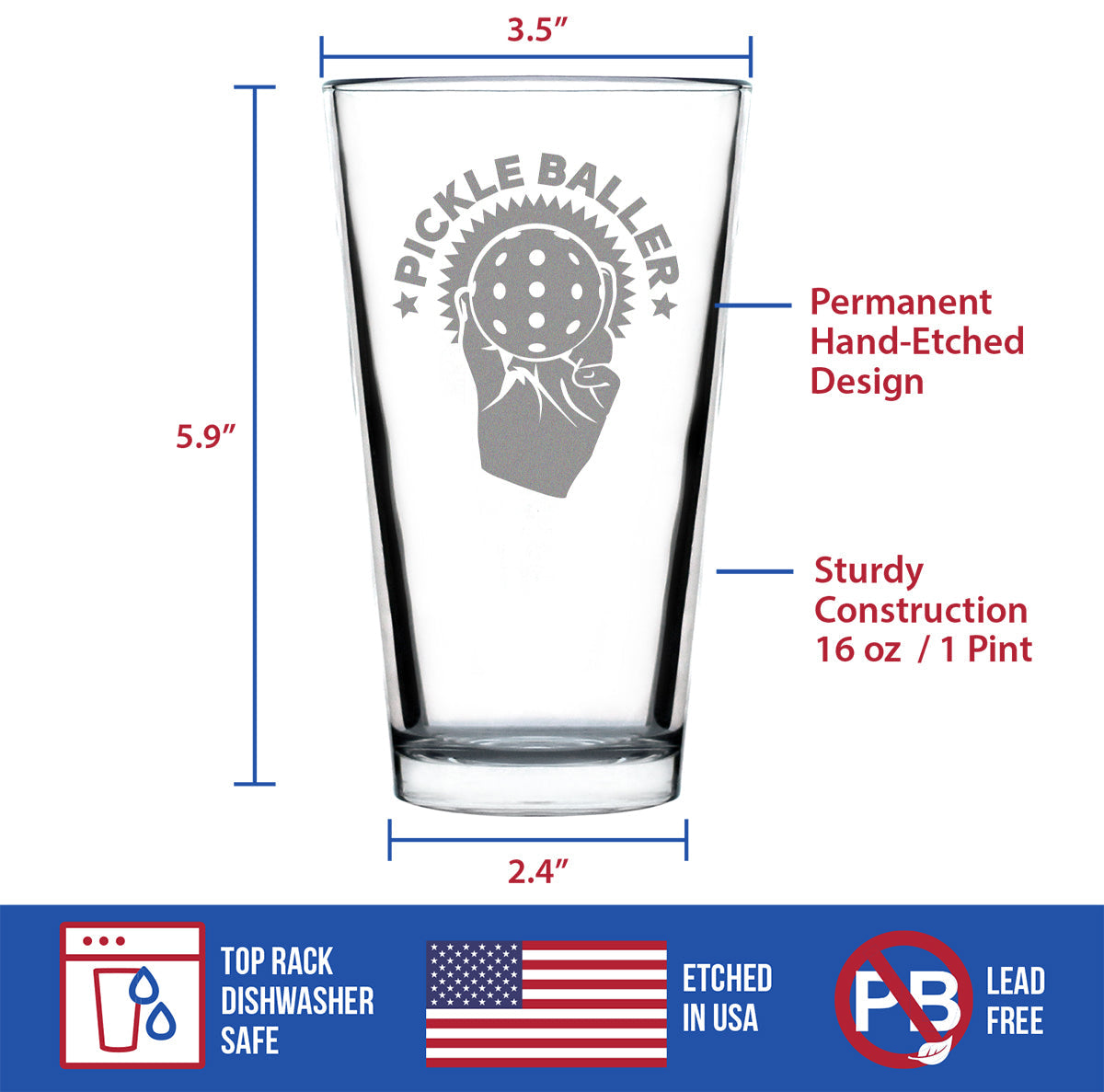 Pickleballer - Funny Pickleball Themed Decor and Gifts - 16 Ounce Pint Glass