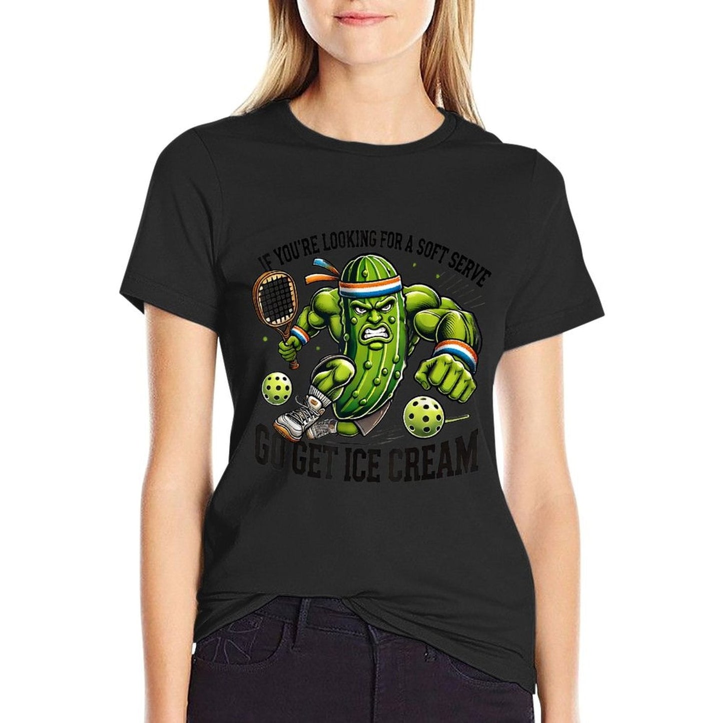 Funny Pickleball Lover Pun With A Pickle Playing Pickle Ball T-Shirt