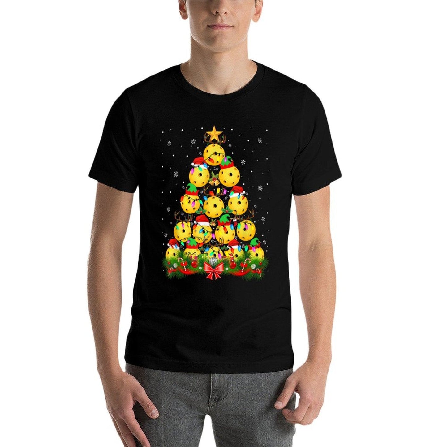 Funny Pickleball Christmas Tree Pickle Ball Santa Hat Xmas  Vintage-inspired T-Shirt