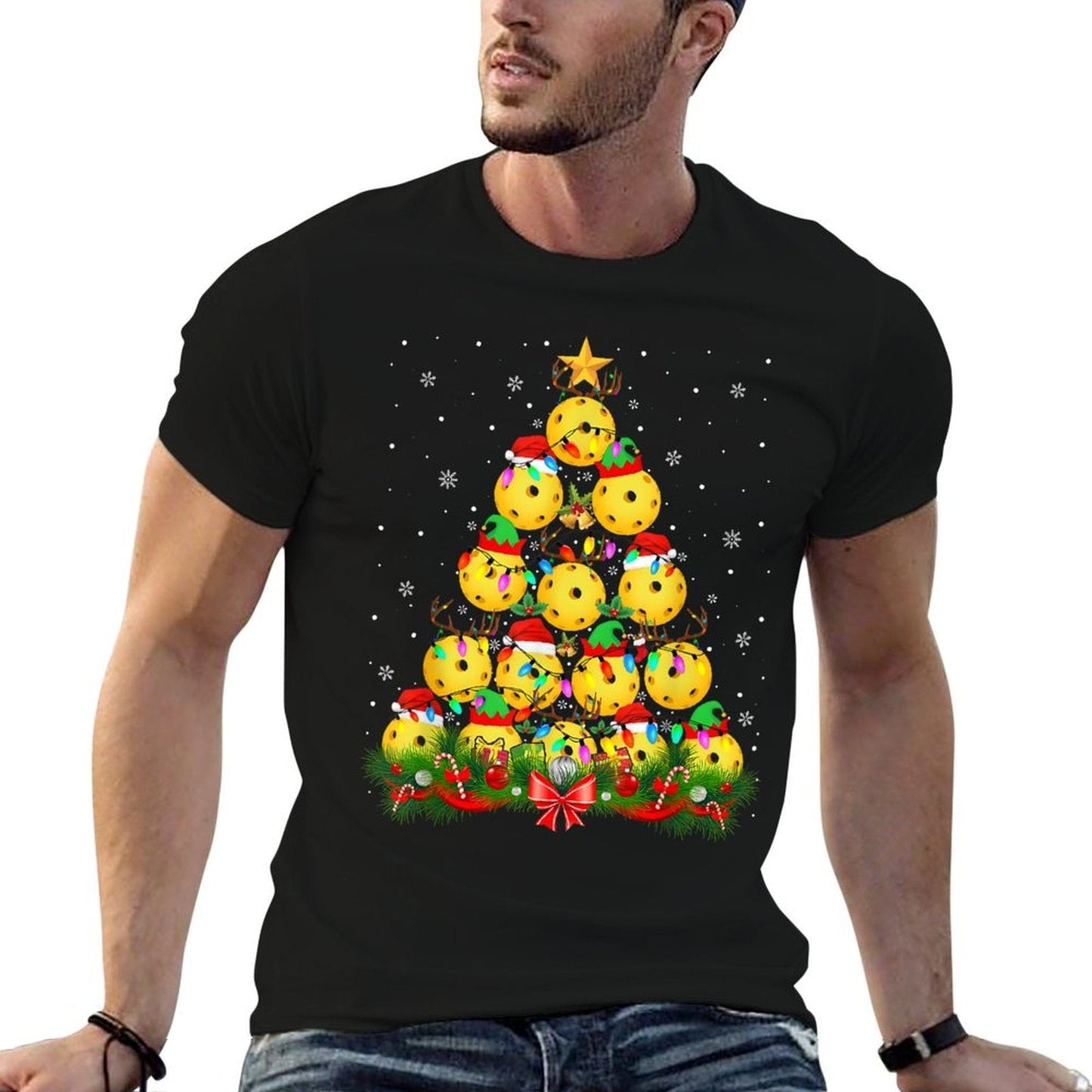 Funny Pickleball Christmas Tree Pickle Ball Santa Hat Xmas  Vintage-inspired T-Shirt