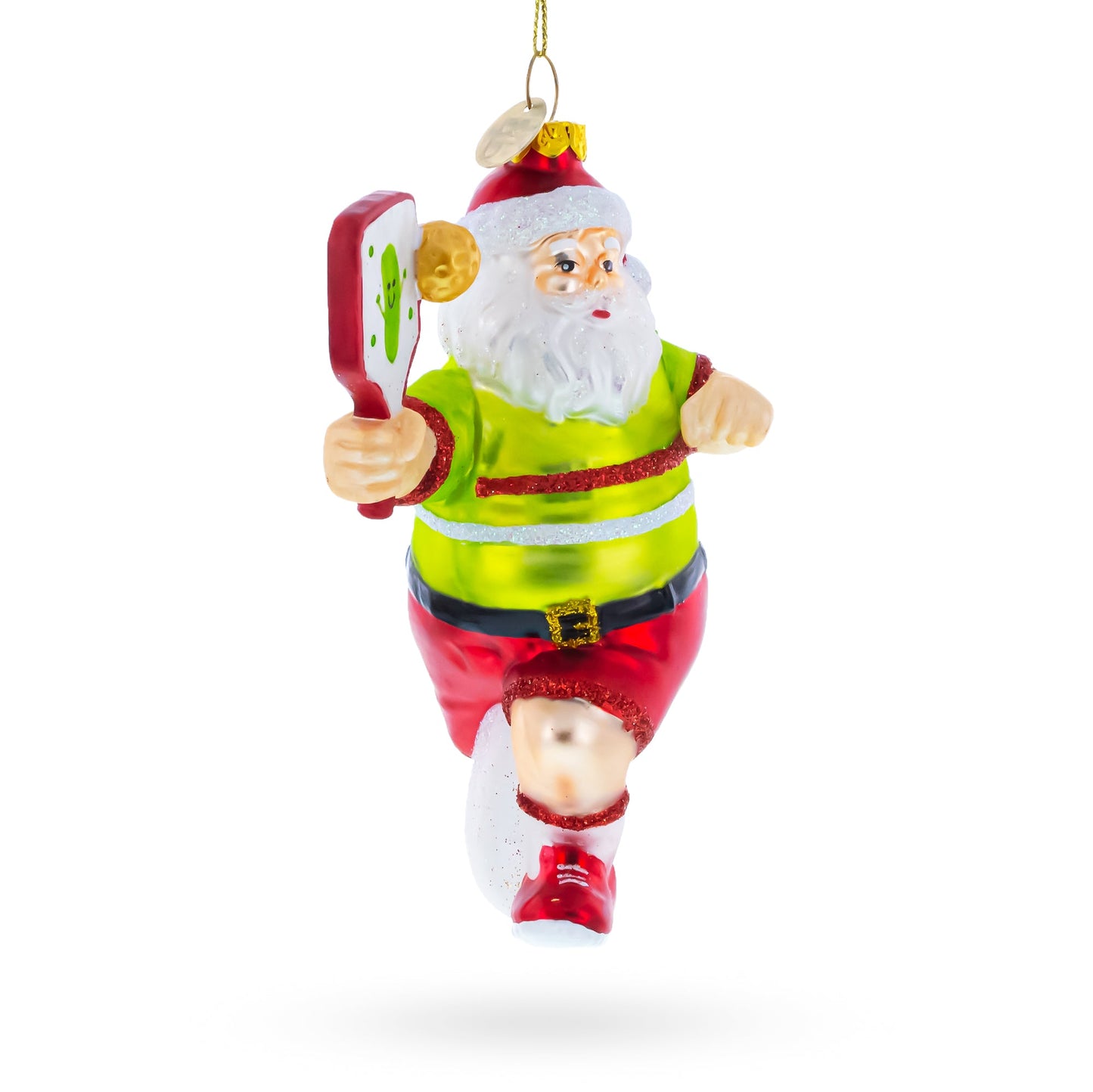 Pickleball Santa Glass Christmas Ornament