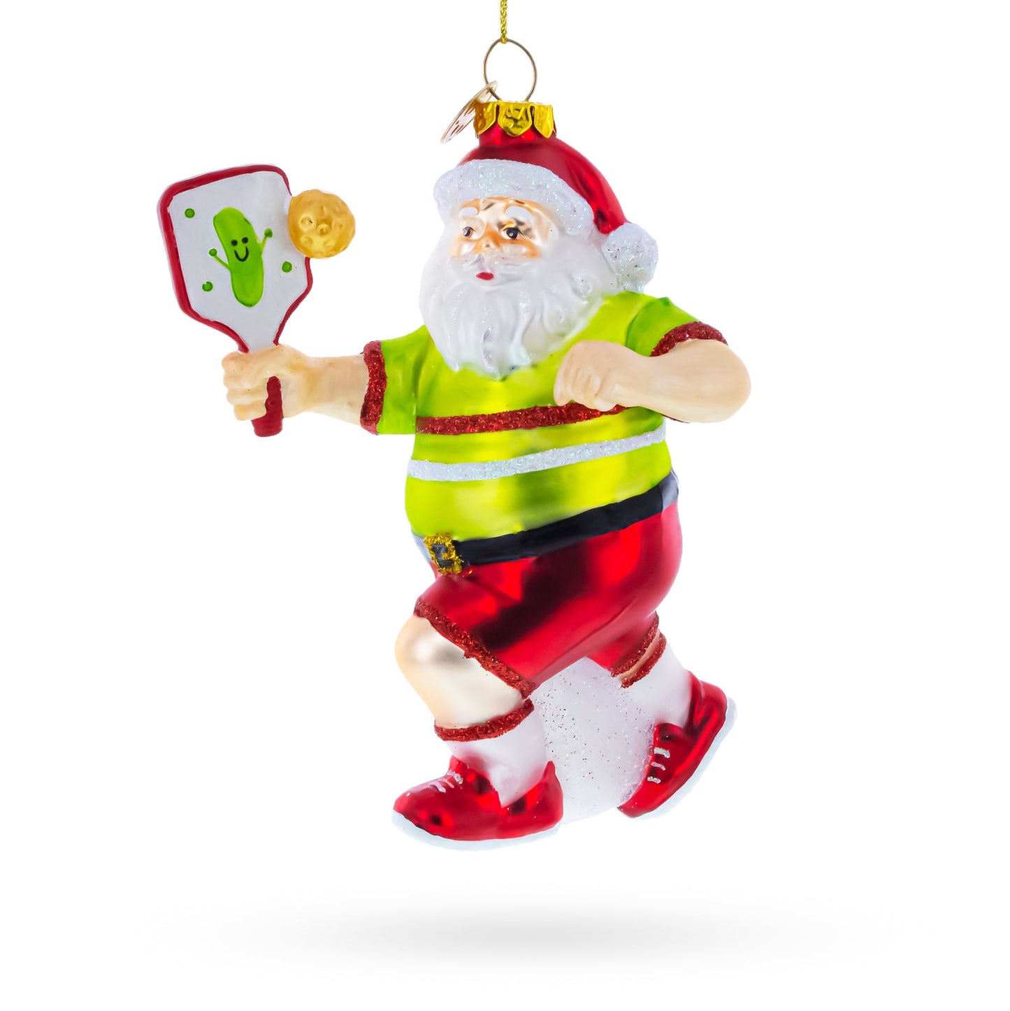 Pickleball Santa Glass Christmas Ornament